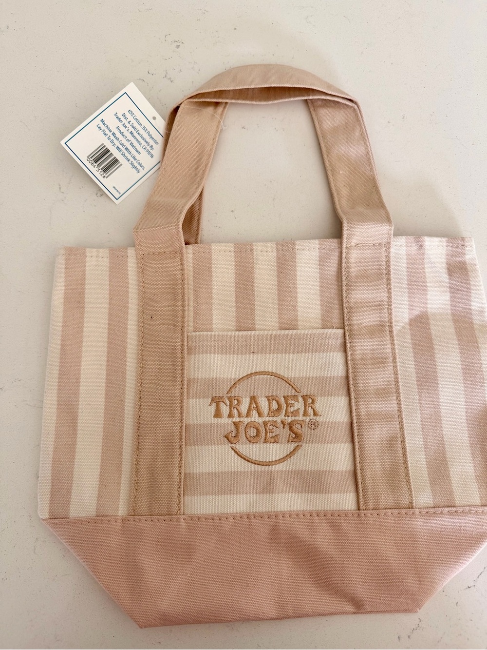 Trader Joe's Striped Canvas Mini Tote - Khaki & Cream - BNWT